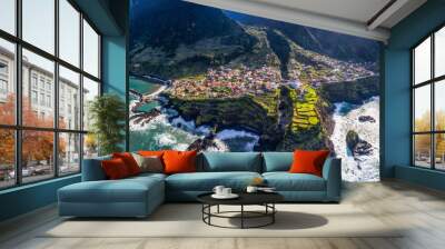 Beautiful mountain landscape of Madeira island, Portugal, on a summer day. Aerial panorama view. Wall mural