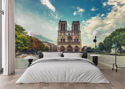 Notre Dame cathedral in Paris, France. Scenic travel background. Wall mural