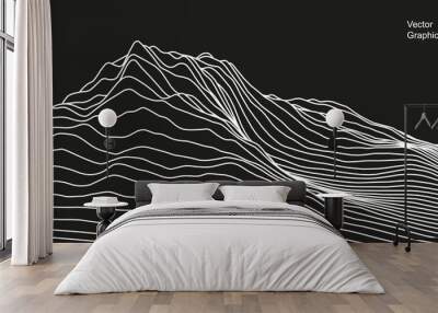 Digital surface made of lines. Abstract technology illustration. - Vector Wall mural