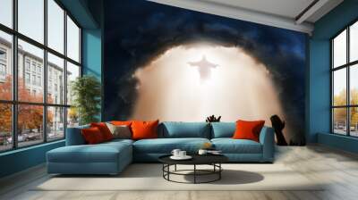 Heaven opens as God comes down to earth for the final judgment. Reckoning day concept religious theme. Wall mural