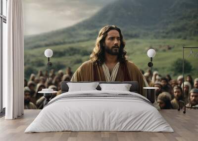 Jesus Christ sermon on the mount. Religious biblical conceptual theme. Wall mural