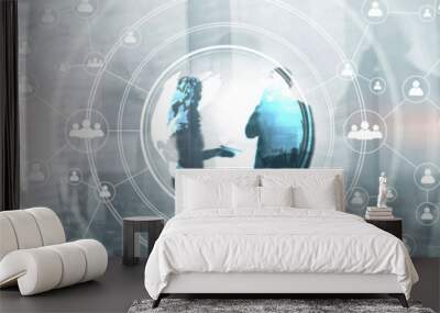 3D Globe Social Network Concept. Mixed Media Banner. Wall mural