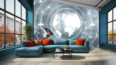 3D Globe Social Network Concept. Mixed Media Banner. Wall mural