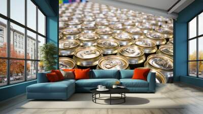 Aluminum cans, top view, closeup Wall mural