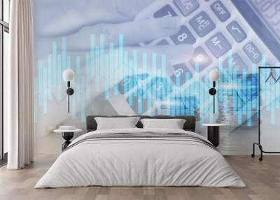 andle chart. Business analysis, financial investment concept. Economic trend and blurred background with financial graph on virtual screen Wall mural