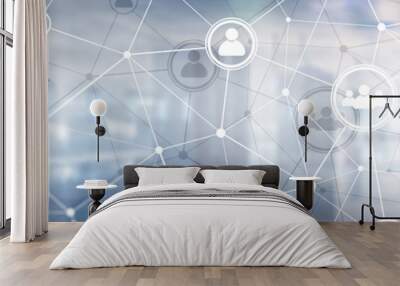 Background conceptual image with social connection lines on panoramic fone. Wall mural