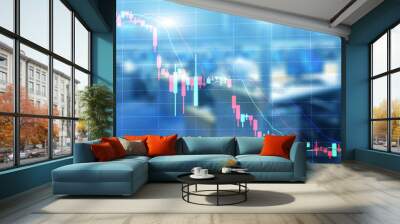 Blurred office with stock market falling graph Wall mural