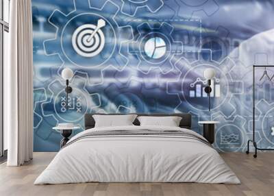 Business process abstract diagram with gears and icons. Workflow and automation technology concept. Website header banner. Wall mural