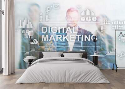 Digital marketing concept on double exposure background. Wall mural