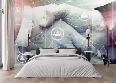 Double exposure people network structure HR - Human resources management and recruitment concept. Wall mural