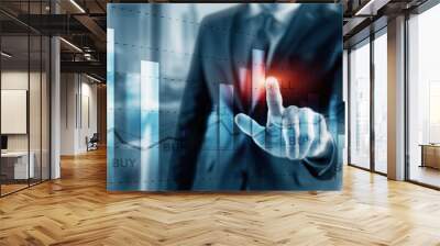 Double exposure stock market chart. Buy and sell finacial concept. Wall mural