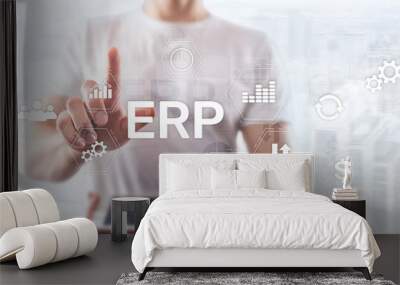 ERP system, Enterprise resource planning on blurred background. Business automation and innovation concept. Wall mural