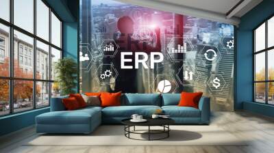 ERP system, Enterprise resource planning on blurred background. Business automation and innovation concept. Wall mural