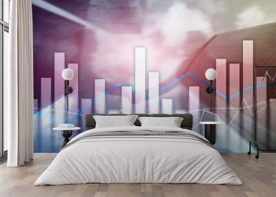 Financial graphs and charts on blurred business center background. Invesment and trading concept. Wall mural