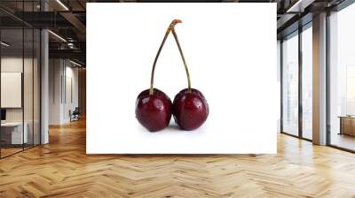 Fresh ripe cherries on white background Wall mural