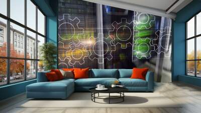 Gears mechanism, digital transformation, data integration and digital technology concept. Wall mural