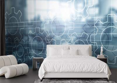 Gears on the abstract background. Business processes concept. Wall mural