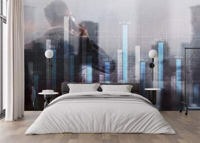 Market chart with people silhouettes. Trading investment business intelligence concept. Wall mural