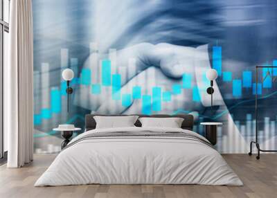 Online trading, FOREX, Investment concept on blurred business center background. Website header banner. Wall mural