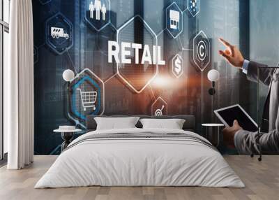 Retail concept marketing channels E-commerce Shopping automation on virtual screen. Wall mural