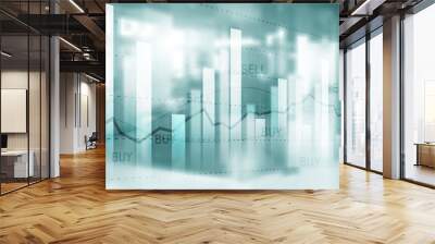 Sell and Buy. Financial stock trading graph chart diagram on blurred office background Wall mural