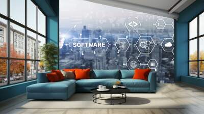 SOFTWARE inscription on the virtual screen. It Technology concept Wall mural