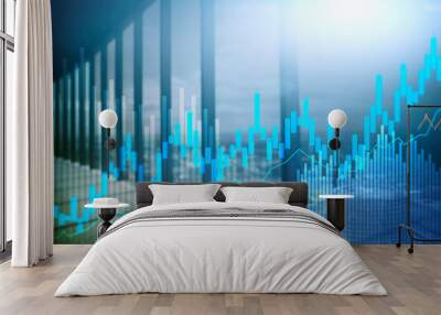 Stock trading candlestick chart and diagrams on blurred office center background. Wall mural