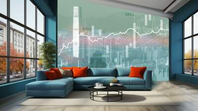 Trading Finance buy and sell concept on futuristic modern city wallpaper Wall mural