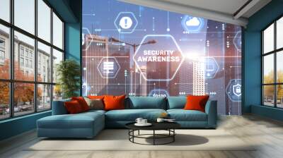 Virtual display icon: Security Awareness Business, Technology, Internet and network concept Wall mural