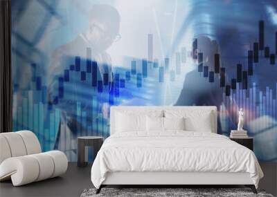 Workplace traders. Workflow concept 2021. Wall mural