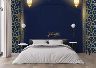 Ramadan Arabic Islamic Blue and Golden Luxury Ornamental Background with Islamic Pattern and Decorative Lanterns Wall mural