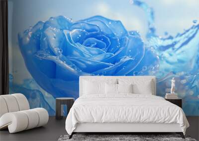 Abstract iridescent blue rose shape. Wall mural