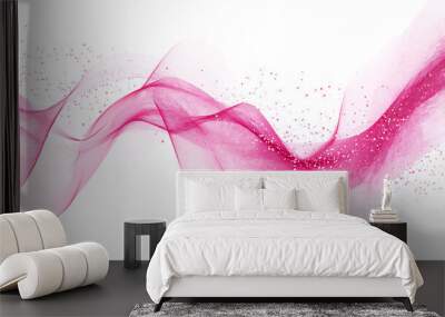 Pink glitter curve wave isolated white background. Pink glowing particle background. Wall mural