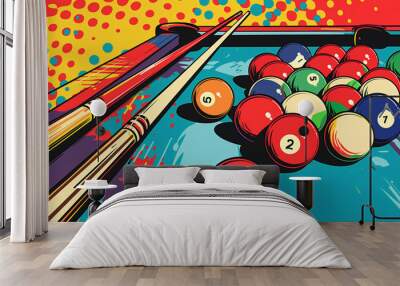 Pop art billiards. Colorful background in pop art retro comic style. Wall mural