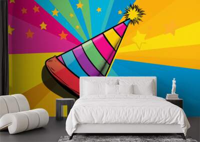 Pop art concept birthday cap. Colorful background in pop art retro comic style. Wall mural