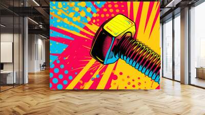 Pop art concept screw. colorful background in pop art retro comic style. Wall mural