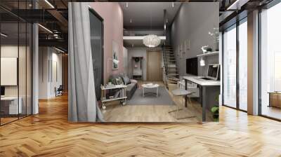 3d render apartment loft living room Wall mural