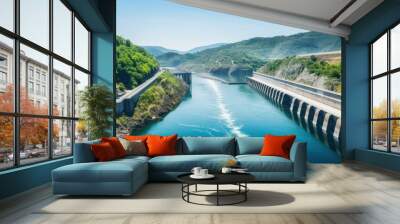 Hydroelectric dam generating green energy from flowing water. Wall mural