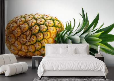 A Whole Pineapple With Leaves Isolated on White Background. Wall mural