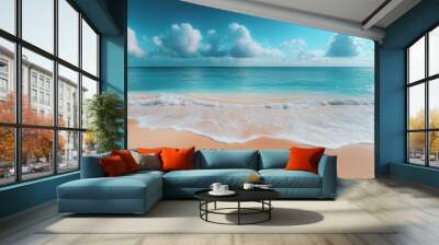 a breathtaking tropical beach panorama extending towards the horizon blending the tranquil sea and sky inviting viewers to immerse themselves in the serene beauty of nature Wall mural