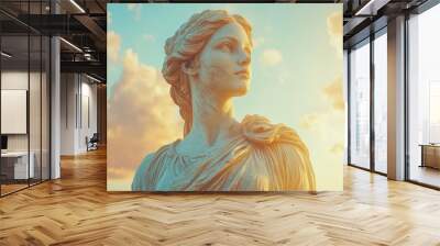 a delicately crafted ancient greek goddess sculpture stands gracefully against a pastel sky radiating elegance and timeless beauty Wall mural