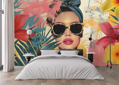 abstract collage portrait of fashionable summer woman trendy contemporary art design concept illustrations Wall mural