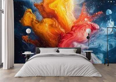 abstract paint explosion vibrant color collision highspeed liquid art dynamic splatters expressive chaos Wall mural