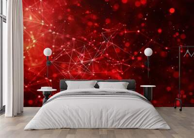 abstract red tech background dynamic network system artificial neural connections digital illustration Wall mural