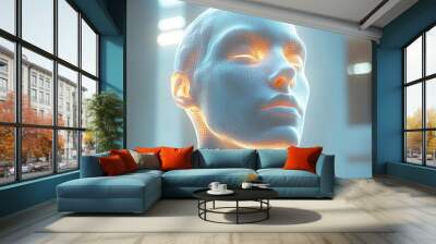 ai game development showcases a futuristic digital 3d head design representing the innovative potential of artificial intelligence in gaming Wall mural