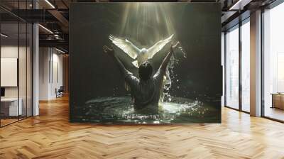 An inspiring illustration of Jesus Christ's baptism by John the Baptist, with the Holy Spirit descending as a dove. Wall mural