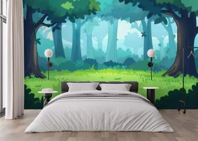 anime cartoon style woodland forest background banner ai generated illustration Wall mural