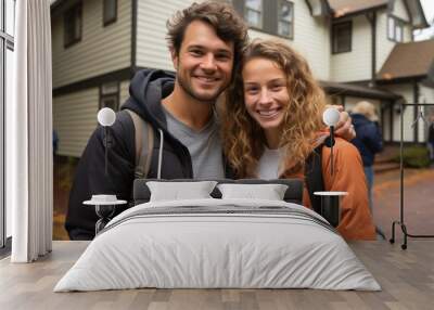 Building a Future: A Joyous Young Couple's First Moments in Their New Home Wall mural