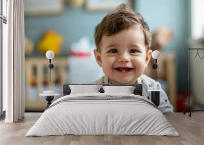 closeup portrait of smiling baby boy sitting in clinic room child healthcare and pediatrics concept photo 13 Wall mural