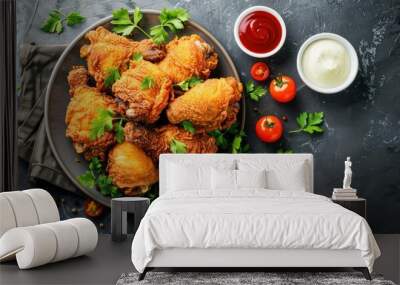 crispy fried chicken thighs meal golden brown and delicious appetizing food photography Wall mural